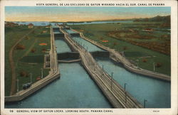 Gatun Locks, Looking South, Panama Canal Postcard Postcard Postcard