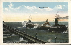 Ore Boat Leaving the Duluth-Superior Harbor in a Northeaster Boats, Ships Postcard Postcard Postcard