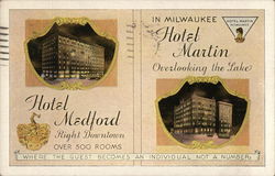 Hotels Medford and Martin Milwaukee, WI Postcard Postcard Postcard