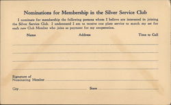 Membership Nomination Form, Silver Service Club Fraternal Postcard Postcard Postcard