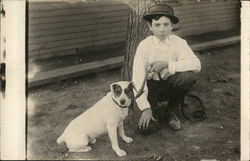 Boy Holding White Dog on Leash Dogs Postcard Postcard Postcard