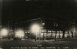 Wilkins Block at Night New Hampton, IA Postcard Postcard Postcard