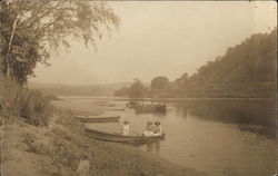 Three Women in a Row Boat on Delaware River Postcard