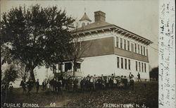 Students in front of Public School Postcard