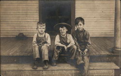 Three Boys Sit On A Wooden Porch Children Postcard Postcard Postcard