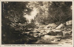 Creek with Large Rocks with Trees on Each Side - Greetings from Camp Baldy Postcard