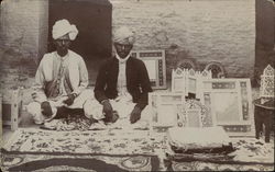 Two Men Wearing Turbans on Carpet with Artifacts Postcard