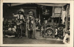 Two Indian People in Costumes With Arms Raised Near Others Postcard Postcard Postcard