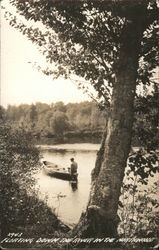 Person in Boat - Floating Down the River in the Northwoods Postcard