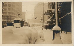 Snow Covered Street, Streetcars, Haight Building Postcard