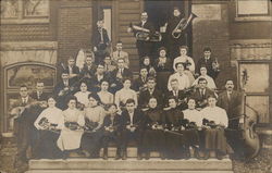 College Orchestra Posing on Steps with Instruments Hoopeston, IL Postcard Postcard Postcard