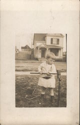 Small Child Playing with Croquet Mallet Children Postcard Postcard Postcard