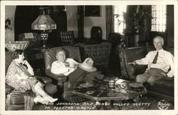 The Johnsons and Death Valley Scotty in Scotty's Castle Postcard