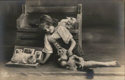 Pretty Girl Playing with Cats Postcard