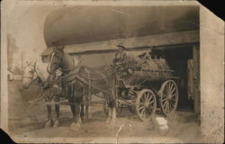 Man on Wagon with Tank and Two Horses Postcard