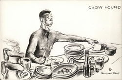 "Chow Hound" - Army Recruit Eating World War II Postcard Postcard Postcard