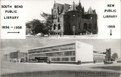 New and Old Public Library South Bend, IN Postcard Postcard Postcard