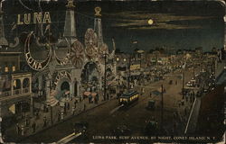 Luna Park at Night, Coney Island New York, NY Postcard Postcard Postcard