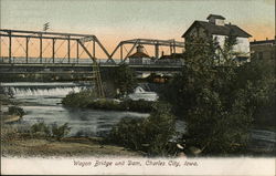 Wagon Bridge and Dam Charles City, IA Postcard Postcard Postcard