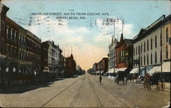 Michigan Street, South from Colfax Avenue South Bend, IN Postcard Postcard Postcard