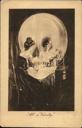 Metamorphic Skull Woman Seated at Vanity with Large Mirror Postcard