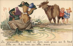 Bloated Frog Sips Tea While Cow and Children Snicker Postcard