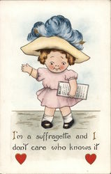 Suffragette Young Girl with Large Plume in Hat Holding Voting Ballot Postcard