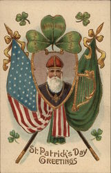 Image of St. Patrick Amid Flags and Shamrocks Postcard