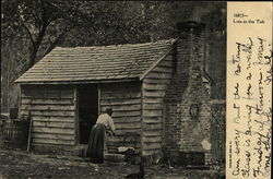 Liza at the tub - Woman Near Cabin at Washtub Postcard