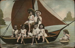 Children on Sailboat Multiple Babies Postcard Postcard