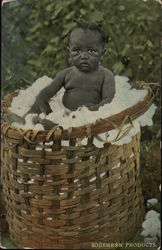 Southern Products - Black Baby in Basket of Cotton Postcard