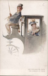 Driver with Top Hat on Carriage with Woman Inside Horse-Drawn Postcard Postcard