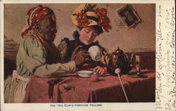 Older Black Woman Seated with Lady Scrutinizing Tea Cup Postcard