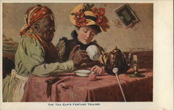 Older Black Woman Seated with Lady Scrutinizing Tea Cup Black Americana Postcard Postcard Postcard