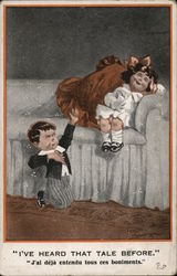 Little Boy on Knees, Little Girl on Couch Laughing Children Postcard Postcard