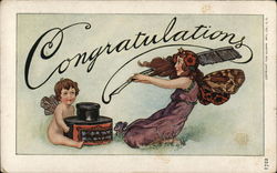 Congratulations - Fairies and Inkwell Fantasy Postcard Postcard