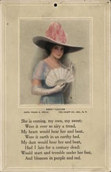 Lillian - Woman in Hat Holding Fan in Gloved Hand Women Postcard Postcard