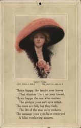 Woman in Large Pink Hat and Pink Roses at Bosom Women Postcard Postcard