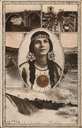 Native American Woman Center Inset, Five Photos Surrounding Her Postcard