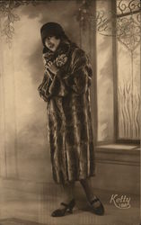 Woman Wearing Hat and Full-Length Fur Coat Postcard