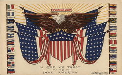 1941 Eagle Above Flags of South America Postcard