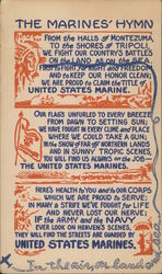 Words to the "Marines' Hymn," Flag, Soldiers, Plane Artwork Postcard