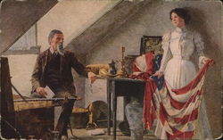 Man and Woman with American Flag Postcard