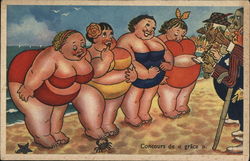 Four Large Women in Swimsuits at Beach Fat People Postcard Postcard