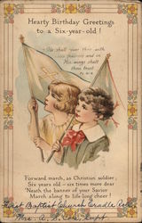 Boy and Girl Next to Each Other with White Flags Postcard