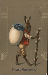 Bunny Carrying Flowers in Eggshell on its Back With Bunnies Postcard Postcard