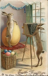 Easter Greetings With Bunnies Postcard Postcard