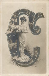 Woman Standing inside letter C Alphabet Letters Postcard Postcard