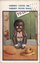 Black Child Sitting on Doorstep Looking Forlorn Postcard