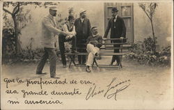 Five Men at Bench, One Seated, Four Standing Postcard Postcard